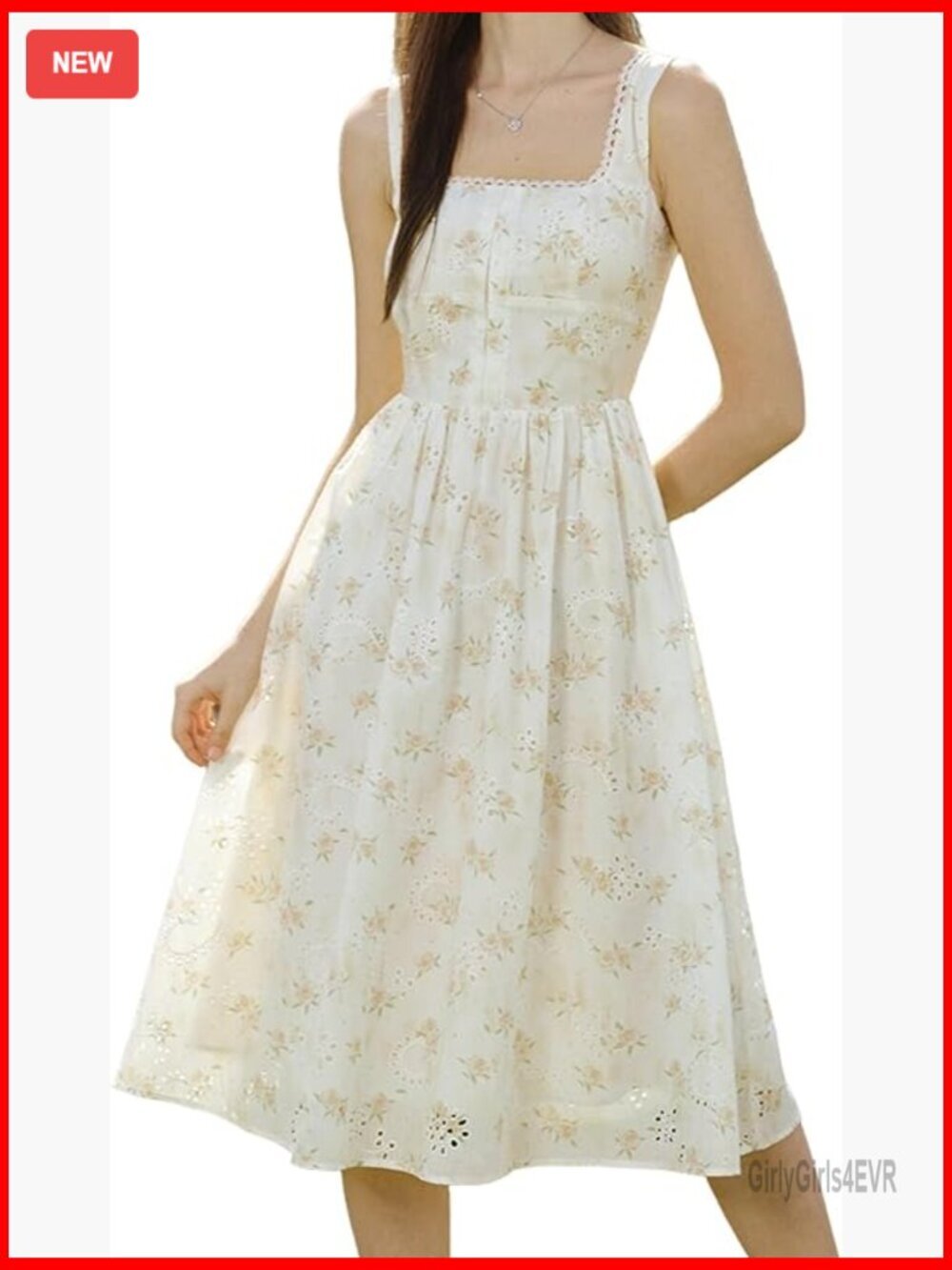 Fitted Midi Sundress Square Neck A-Line Floral Print Smocked Back Zipper